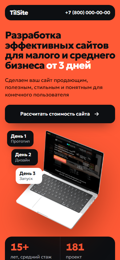 Мобильная версия первого экрана